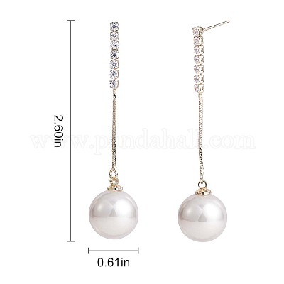 Серьги-гвоздики с кисточкой из прозрачного кубического циркония и искусственным жемчугом JE1050A-1