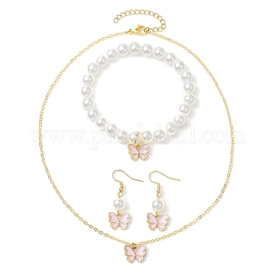 Ожерелья с подвесками в виде бабочек из сплава и эмали SJEW-JS01315-01-1