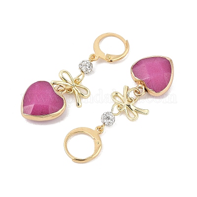 Серьги-подвески в форме сердца и банта из натуральных драгоценных камней EJEW-JE05388-1