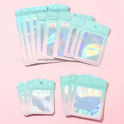 60 шт. 5 стиля прямоугольные блестящие голографические ПВХ пакеты с застежкой-молнией ABAG-FS0001-14B-1