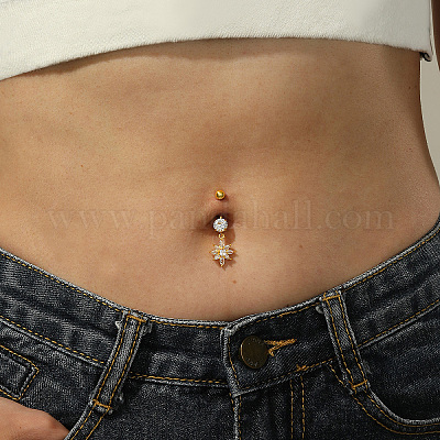 Кольца для пупка из нержавеющей стали Flower 201 с прозрачным кубическим цирконием для женщин WS6674-1