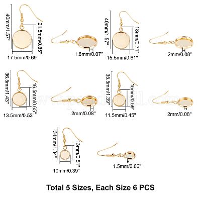 30 шт. 5 плоских круглых висячих серег из нержавеющей стали EJEW-UN0001-60-1