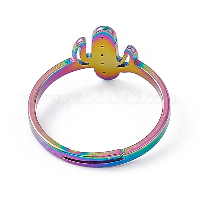 Ионное покрытие (ip) 201 нержавеющая сталь кактус регулируемое кольцо для женщин RJEW-K238-03M-1