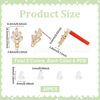 12 шт. 2-х цветные латунные серьги-гвоздики с кубическим цирконием MAK-UN0001-71-1