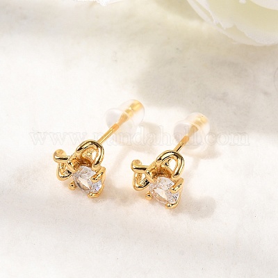 Серьга-гвоздик с прозрачным кубическим цирконием из латуни EJEW-C158-15A-G-1