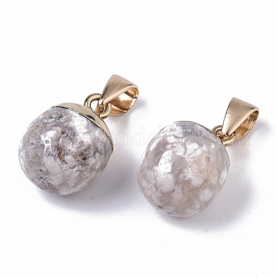 Золотые подвески с натуральным агатом сакуры G-T131-03M-1