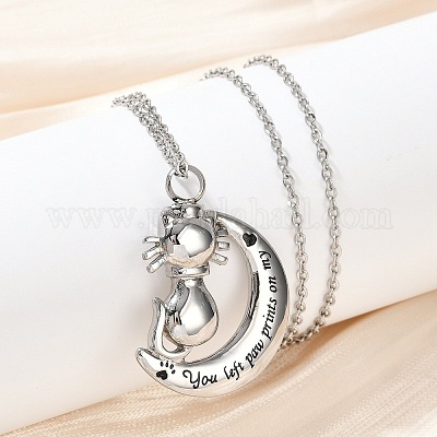 Ожерелья из нержавеющей стали 304 с урной для праха домашних животных в виде черной эмали NJEW-K286-01A-P-1