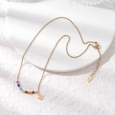 Подвеска с круглыми бусинами из натурального драгоценного камня чакра NJEW-JN05531-02-1