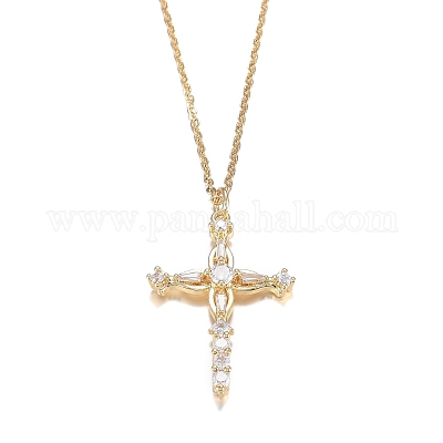 Ожерелья с подвесками из латуни с прозрачным кубическим цирконием NJEW-H100-14G-1