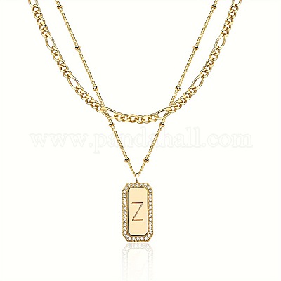 Латунный микропаве прозрачный кубический цирконий прямоугольник с инициалом подвеска двухслойные ожерелья для женщин FS-WG478B5-26-1