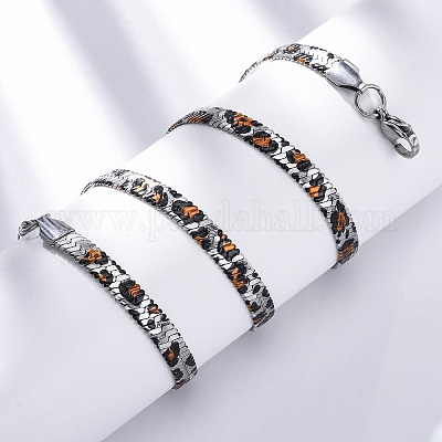 Ожерелья из плоской цепи-змейки из нержавеющей стали 304 с леопардовым принтом для женщин NJEW-A044-02B-P-01-1