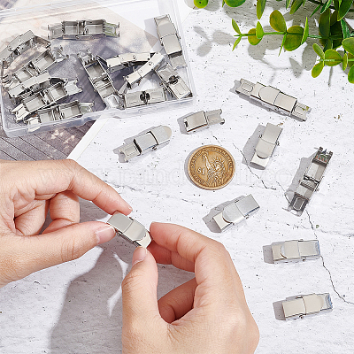 20 шт. прямоугольные застежки для часов из нержавеющей стали 201 STAS-UN0051-85-1