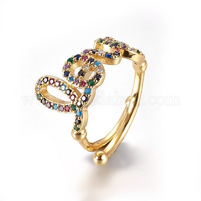 Einstellbare messing micro pave zirkonia fingerringe&nbsp;LS-RJEW-L086-04G-1
