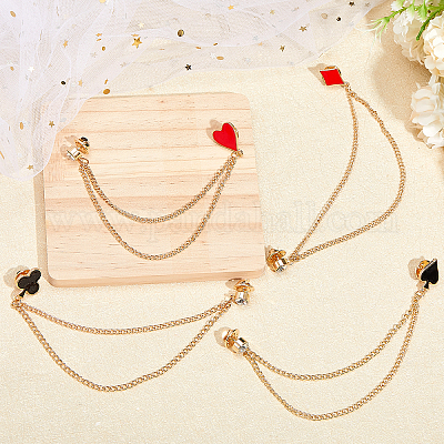 4 шт. 4 стиля брошь-цепочка с эмалью в виде игральной карты JEWB-CA0001-45-1