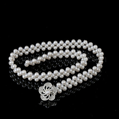 Эластичные цепочные ремни из белого акрила с жемчужными бусинами и пряжками из сплава WG1BD5E-04-1