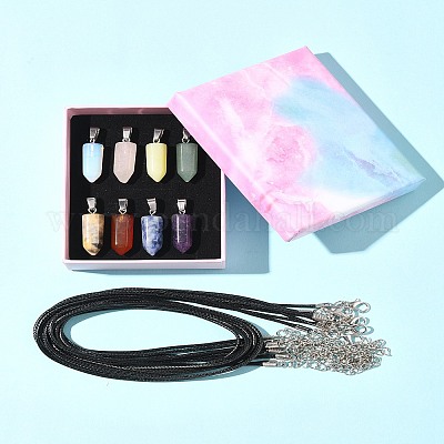 Набор для самостоятельного изготовления ожерелья с подвеской в виде пули из натурального и синтетического драгоценного камня и вощеного шнура DIY-FS0008-45-1