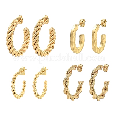 4 пара серег-гвоздиков в форме буквы С из нержавеющей стали 304 EJEW-TZ0001-01-1