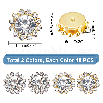 Wholesale SUPERFINDINGS 80Pcs 2 Colors Rhinestones Sew On Bright Flat Back  Beads Buttons with Diamond Crystal Flower Buttons for Clothes Garment  Clothing Bags Shoes Dress Wedding Party Decoration 