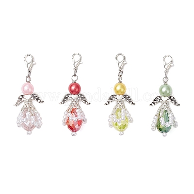 Подвеска в виде ангела из стекла и пластика ABS с имитацией жемчуга HJEW-JM03522-01-1