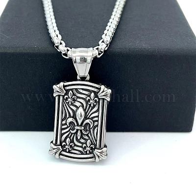 Старинный греческий щит из нержавеющей стали с подвеской в виде геральдической лилии для мужчин PE2451-1