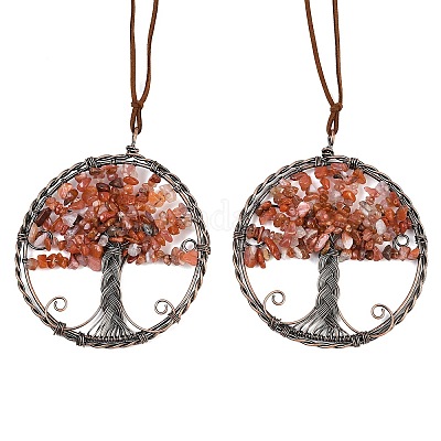 Подвесные украшения из латуни и натуральной каменной крошки HJEW-Z007-05R-1