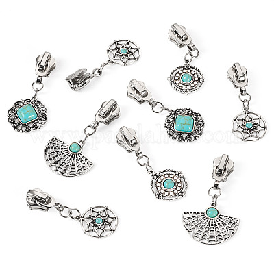 16 шт. 4 стиля сплава с синтетическими бирюзовыми застежками-молниями&nbsp;HJEW-TAC0098-1