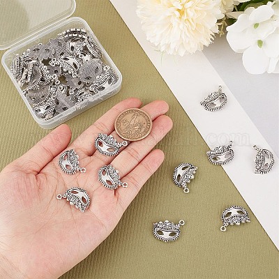 SUNNYCLUE 1 Box 50Pcs Mardi Gras Charms Masquerade Charms Party Antique  Silver Tibetan Style Tiny Charm Feather Charms for Jewelry Making Charm  Mardi