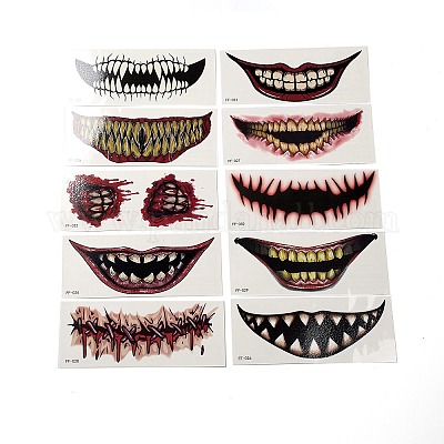 18 Foglio Tatuaggio della Bocca di Halloween, Tatuaggio Viso Bocca Impermeabili, Tattoo Temporanei Adesivi per Horror Halloween, per Horror Halloween Carnevale Viso Make Up