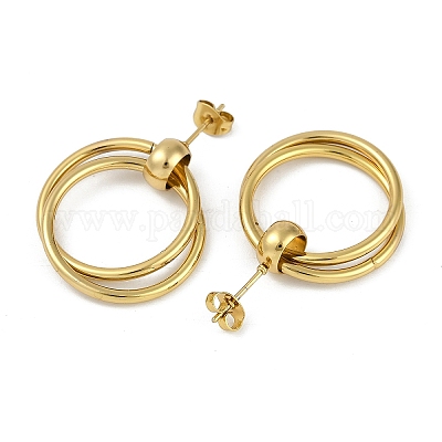 Серьги-гвоздики из нержавеющей стали 201 с вакуумным покрытием PVD для женщин EJEW-F345-08G-1