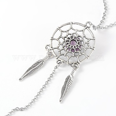 Плетеная сетка/паутина с перьями из хирургической нержавеющей стали 316 AJEW-AN00135-1