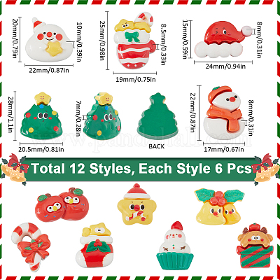 72шт 12 вида стилей Рождественская тема непрозрачные кабошоны из смолы RESI-SC0005-72-1