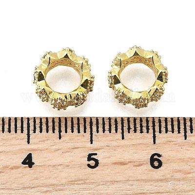 Волна плоские круглые латунные микро-паве кубические циркониевые европейские бусины KK-K300-07B-G-1