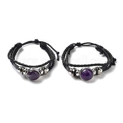 Многониточные браслеты из натурального аметиста BJEW-Q337-01A-1