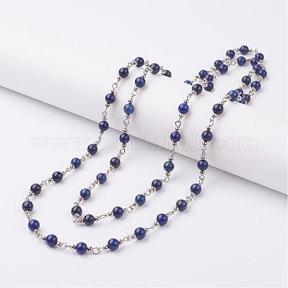 Two Tiered Lapis Lazuli Beaded Necklaces NJEW-JN01894-02-1