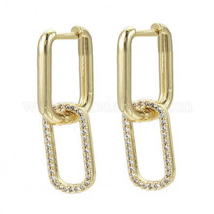 Brass Micro Pave Cubic Zirconia Dangle Huggie Hoop Earrings KK-R137-020A-NF-1