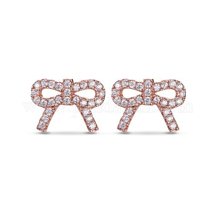 TINYSAND 925 Sterling Silver Rose Gold CZ Bowknot Stud Earrings TS-E386-S-1