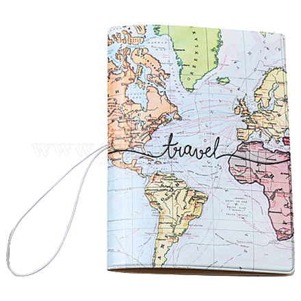 CREATCABIN Passport Holder World Map Travel Passport Case Cover Wallet with Card Case Pouch Elastic Band Closure for Business Credit Cards Boarding Passes Women and Men AJEW-CN0001-12A-1
