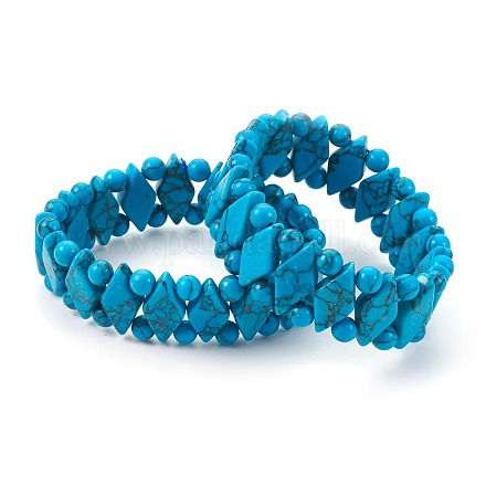 Bracelets extensibles en turquoise synthétique BJEW-E355-01-1