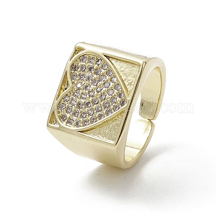 Rack Plating Brass Micro Pave Cubic Zirconia Open Cuff Rings RJEW-K257-35G-1