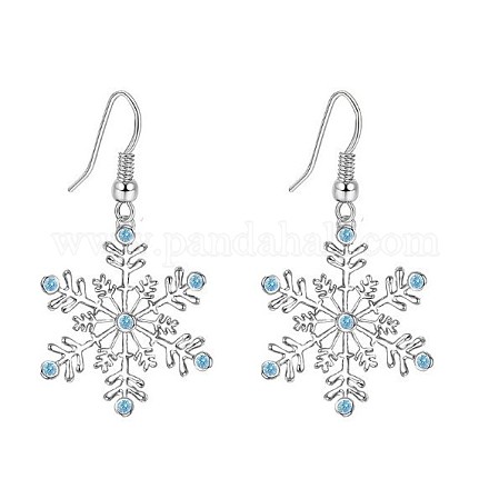 Серьги-подвески из латуни с микропаве из прозрачных кубических цирконий в стиле снежинок FS-WG5A986-04-1
