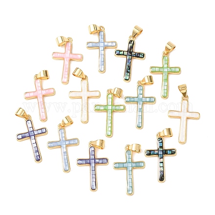 Подвески из латуни и ракушек с покрытием стойки KK-I473-01G-1