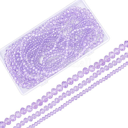 SUPERFINDINGS 9 Strands 3 Size Baking Paint Glass Beads Strands Faceted 4/6/8mm Lilac Rondelle Crystal Glass Beads Pearl Luster Plated Loose Beads for Bracelets Jewelry Making G-FH0001-55-1