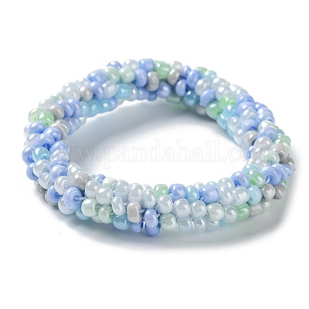 Bracelet extensible tressé en perles de verre au crochet BJEW-K232-01Q-1