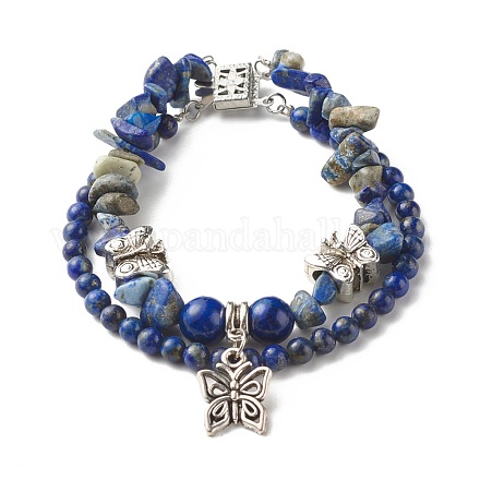 Natural Lapis Lazuli(Dyed) Chip Beads Multi-strand Bracelet BJEW-JB07052-02-1