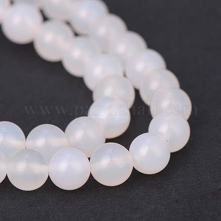 Naturelles blanches et rondes en agate perles brins G-N0151-10-8mm-1