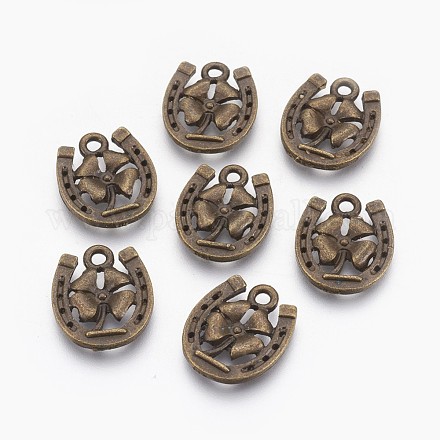Lega a ferro di cavallo in stile tibetano con pendenti a forma di trifoglio X-TIBEP-A21184-AB-FF-1