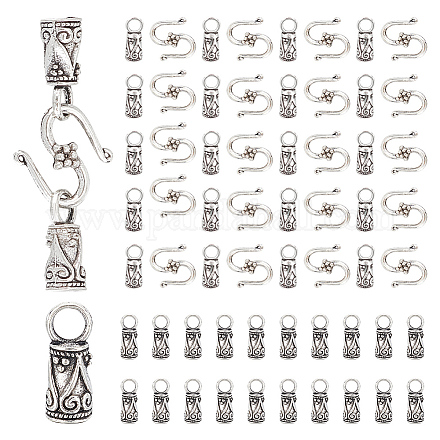 Nbeads 100 Stück Kordelenden aus Legierung im tibetischen Stil mit 100 Stück Haken aus Legierung und S-Haken-Verschlüssen TIBE-NB0001-28-1