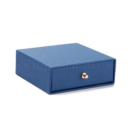 四角い紙引き出しジュエリーセットボックス  真鍮製リベット付き  ピアス用  指輪とネックレスのギフト包装  マリンブルー  10x10x3~3.2cm CON-C011-03B-03-1