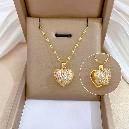Collane con medaglione a cuore in ottone con strass e perla di plastica all'interno NJEW-Z026-02G-1