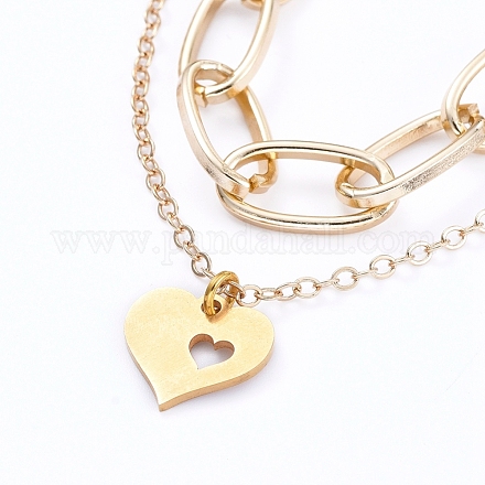 304 Stainless Steel Paperclip Chains Pendants Tiered Necklaces NJEW-JN02765-05-1